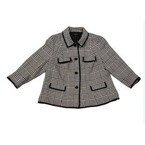 EUC Talbots Woman 18W Houndstooth Jacket Coat 4 Button Wool Blend Lined